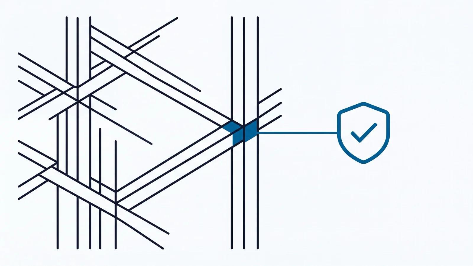 Diagram of an abstract structural frame with one joint linked to an inspection checkmark, representing the construction/EPC solution.