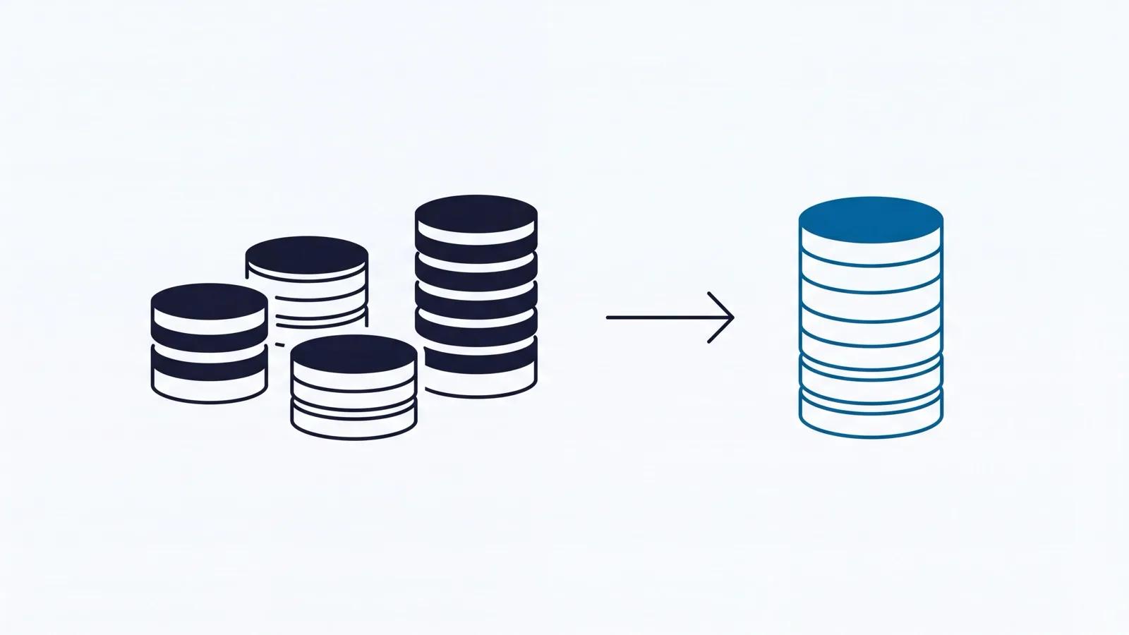 Diagram of four separate small cost stacks merging into one consolidated stack.